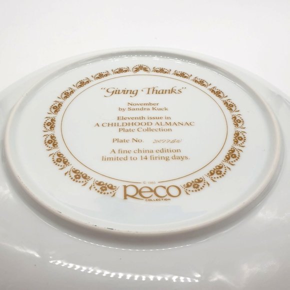 Giving Thanks A Childhood Almanac Reco Collectors Plates by Sandra Kuck 9.25" - Picture 6 of 7